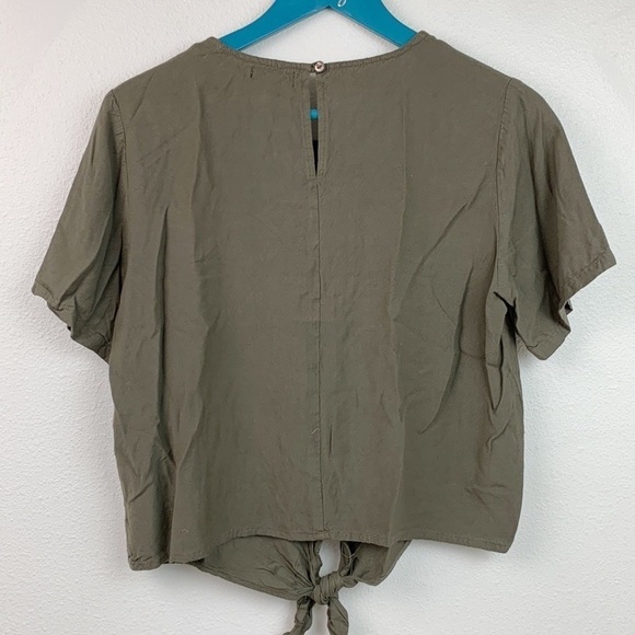 Style Envy soft rayon tie waist top, olive army green pull over blouse, EUC - Picture 3 of 7